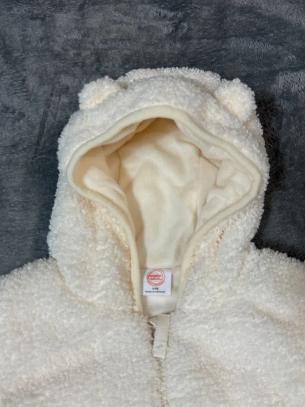 Wonder Nation Baby Cream Sherpa Bear Hooded Bunting 6–9 Months